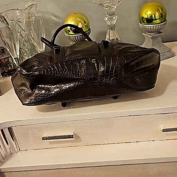 Worthington Dark Chocolate Crocodile (Faux Leather) Satchel, Double Handles, Lin - Picture 4 of 10